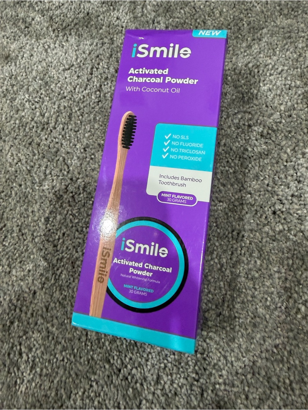 iSmile Activated Charcoal Powder + Bamboo Toothbrush - Purple